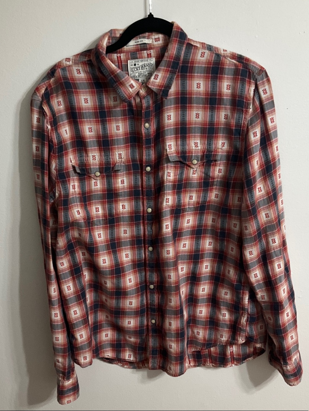 Lucky Brand No Yoke Western 100% Cotton Shirt SZ L